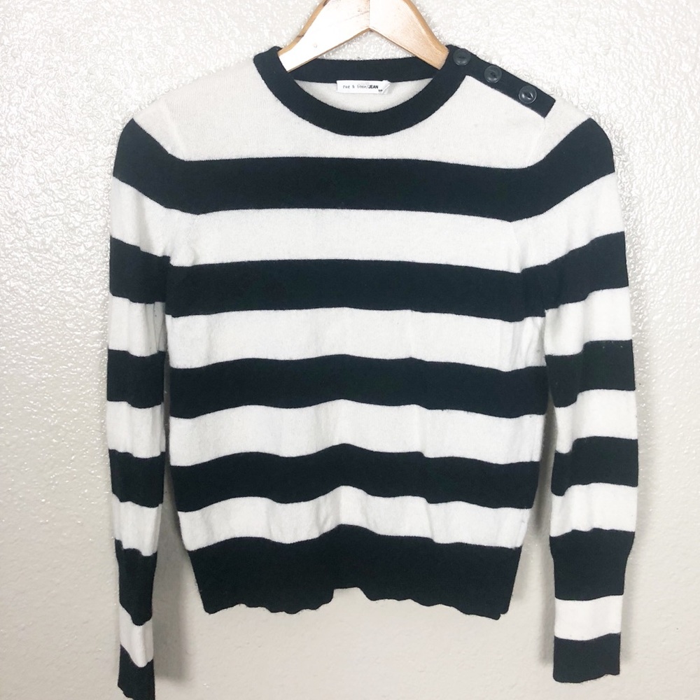 rag & bone Black and White Striped Cashmere Wool Blend Sweater